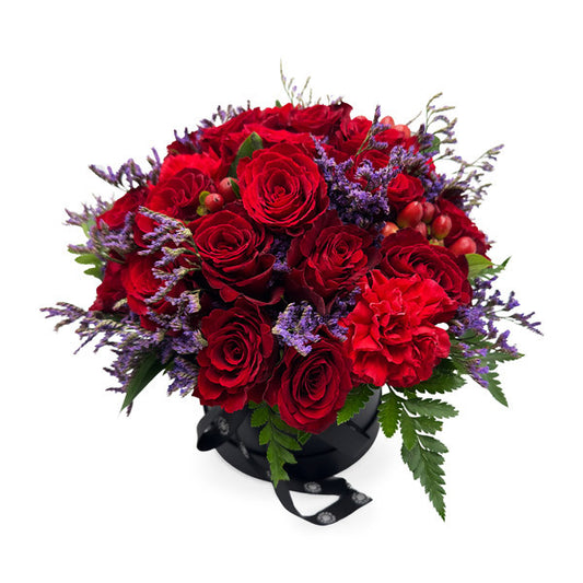 Scarlet Elegance in Black Hat Box