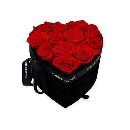 Infinity Red Roses in Velvet Heart Hat Box