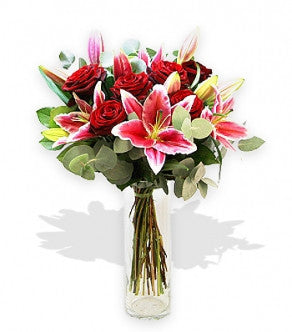 Pink Lilies and Red Roses
