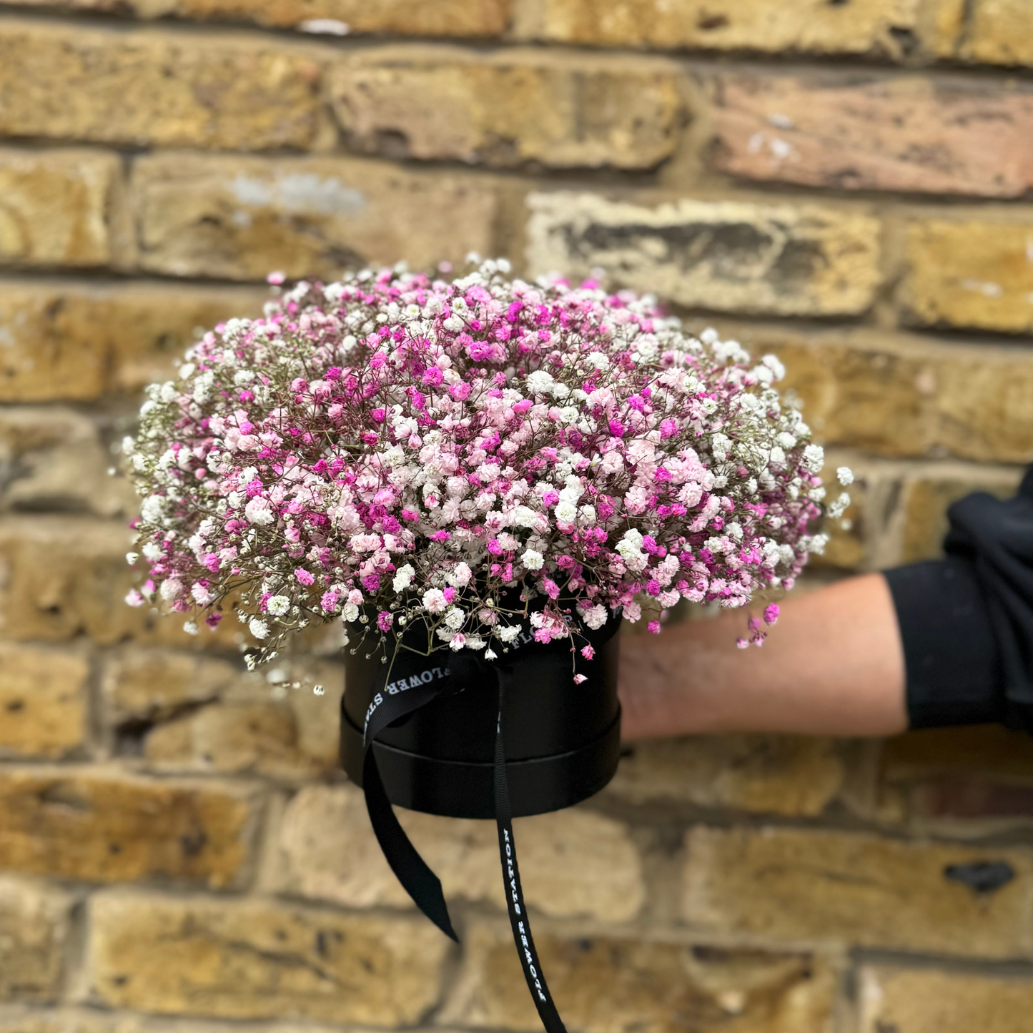 Baby’s Breath in a Black Hat Box