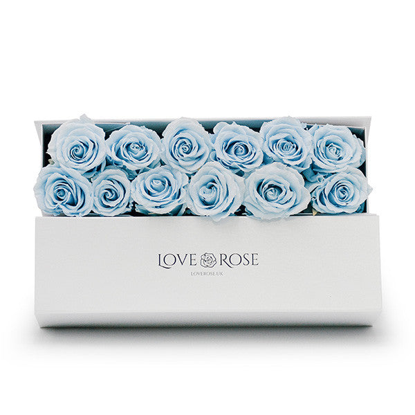 Infinity Blue Roses in a White Box – Flower Station
