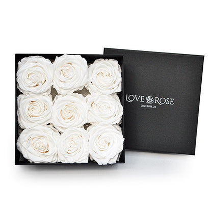 Infinity White Roses in a Black Box