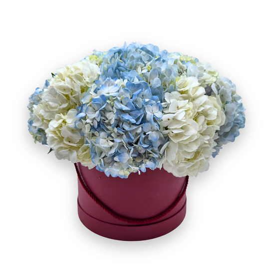 Hydrangeas in a Pink Hat Box